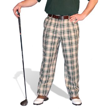 Plaid Golf Trousers - Mens 'Par 5' Khaki Stewart Cotton